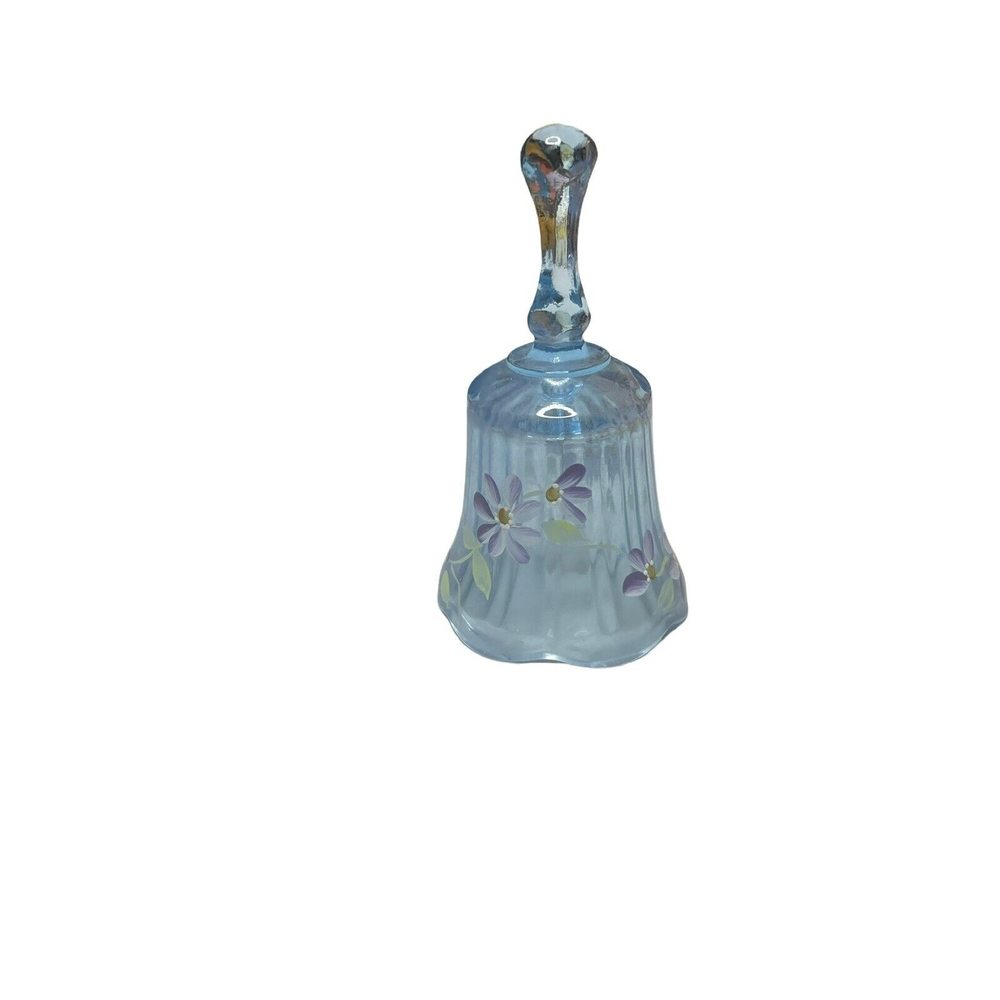Vintage Fenton Light Blue Opalescent Bell Hand Painted Flowers Floral 4.5”